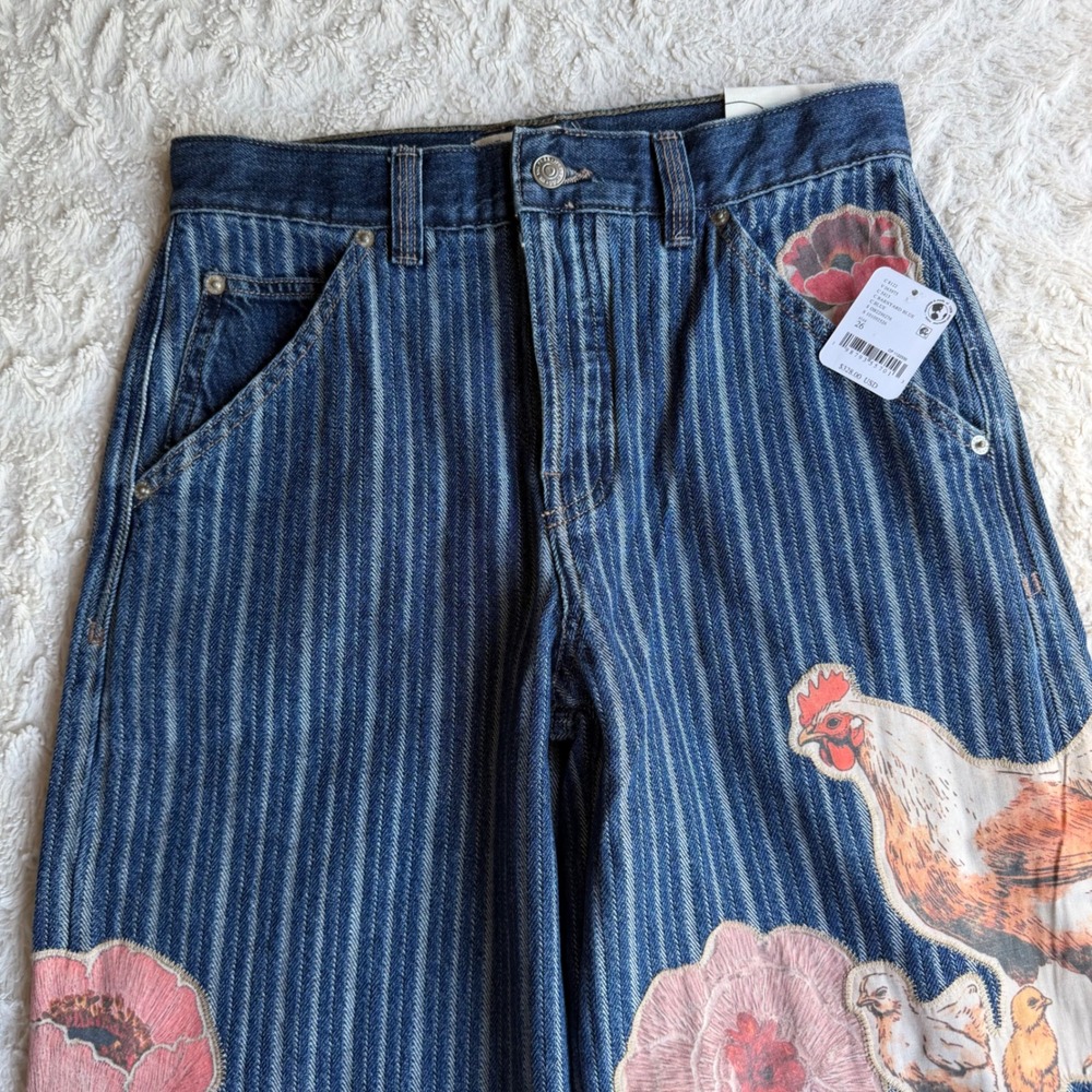 New Free People We The Free Farm To Peach Patched Jeans Barnyard Blue NWT‎ 26 - Picture 6 of 12